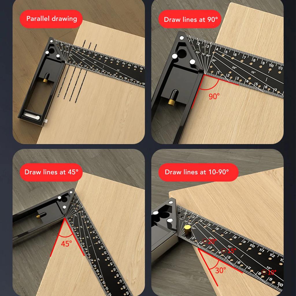 Right Angle Ruler Lightweight  Combination 12in 45 90 Degree Multi Angle Measuring Ruler Non Fall Off for Woodworking