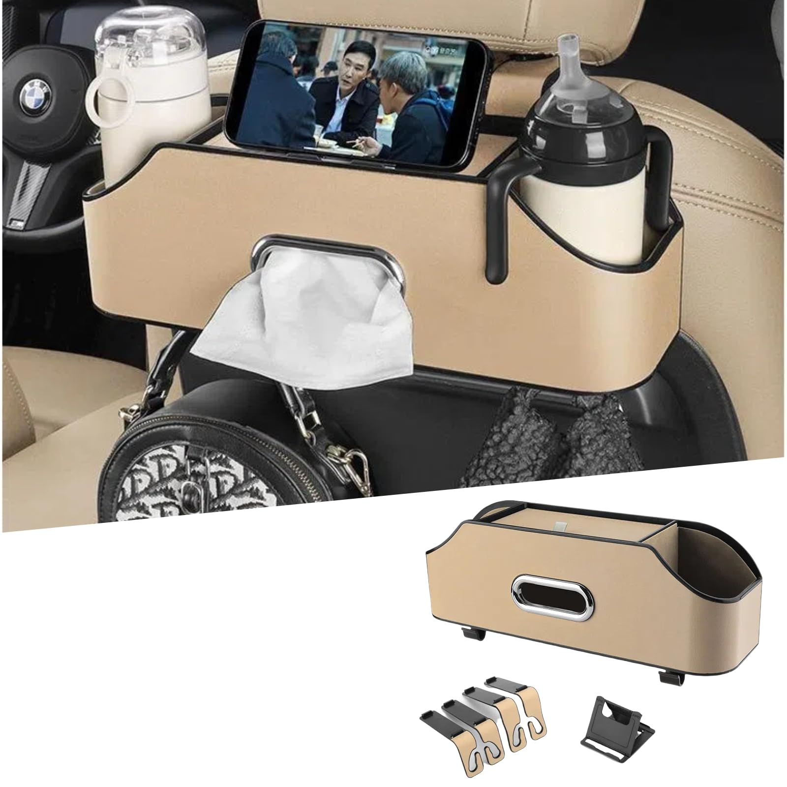 

EXCEREY Car Tissue Backseat Drink Storage Tissue Box Cup Smartphone Umbrella Easy Multifunctional Storage Box, Holder, Pocket, Organizer, Box, Holder,