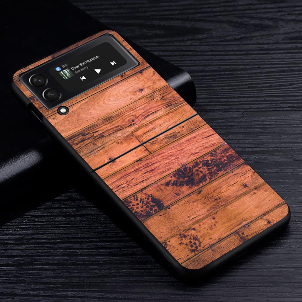 

Чехол для мобильного телефона Samsung Galaxy Z Flip3 5G Flip4 черный чехол Z Flip 3 жесткий ПК роскошный чехол Zflip3 Funda модная текстура дерева Samsung Z Flip4 5G