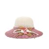 Straw Hat Women Summer Sunshade Wide Brim With Flower Pattern For Beach Vacation