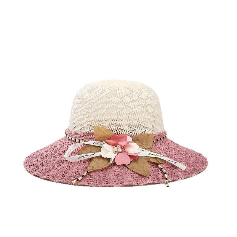 Straw Hat Women Summer Sunshade Wide Brim With Flower Pattern For Beach Vacation