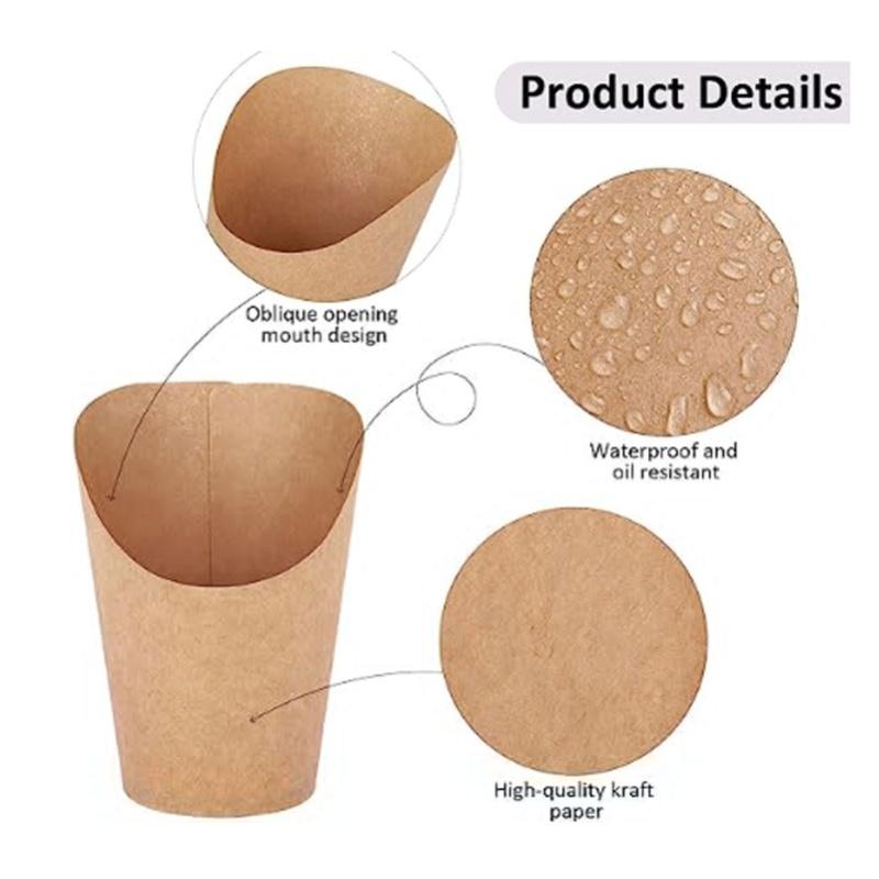 50Pcs French Fries Holder Waterproof Kraft Paper Oblique Mouth Oil Resistant Popcorn Box For Take Out Party Family