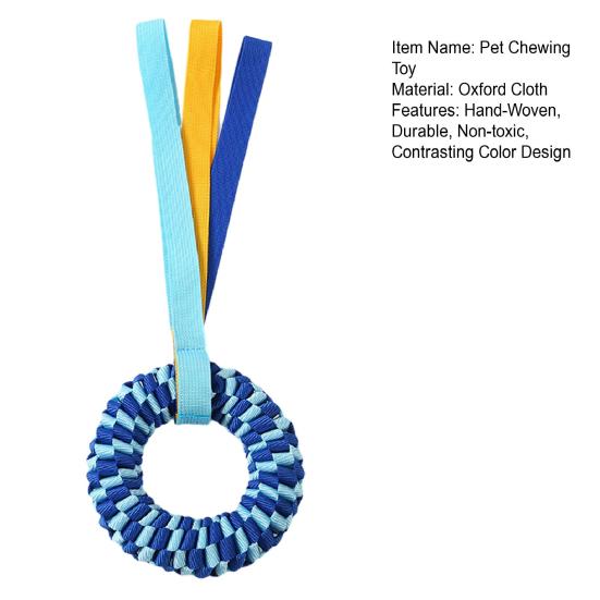 Pet Chewing Toy Donut Shape Toy with Woven Oxford Fabric Cotton Rope for Teeth Grinding Cleaning Massage Safe Braided Tug Toy for Dogs