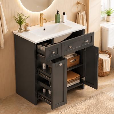 76*47*86cm, lavatório de pé, superfície lacada, lavatório cerâmico à prova de fugas, gavetas de 8 partes, corrediças de baixo ruído, dobradiças com fecho suave, preto.