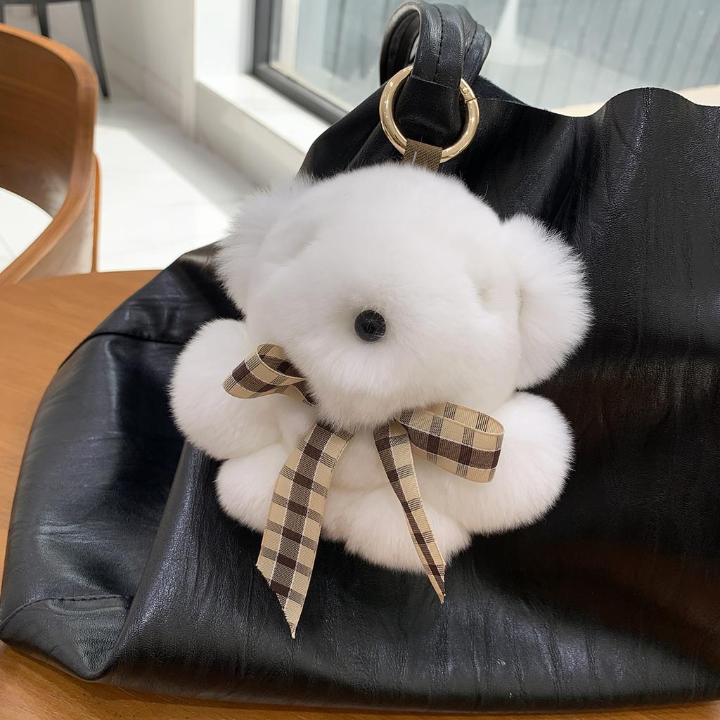 Cute Soft Fluffy Little Bear Toy Women Rex Rabbit Fur Keychain Plush Panda Handbag Pendant Car Keyring Ornaments Girls Gift