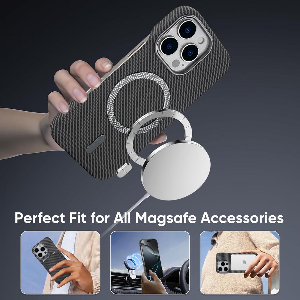 Compatible with iPhone 17 Case, 15Plus Carbon Fiber Pattern Magnetic Card Bag, 14Pro Wireless Charging Shockproof Case