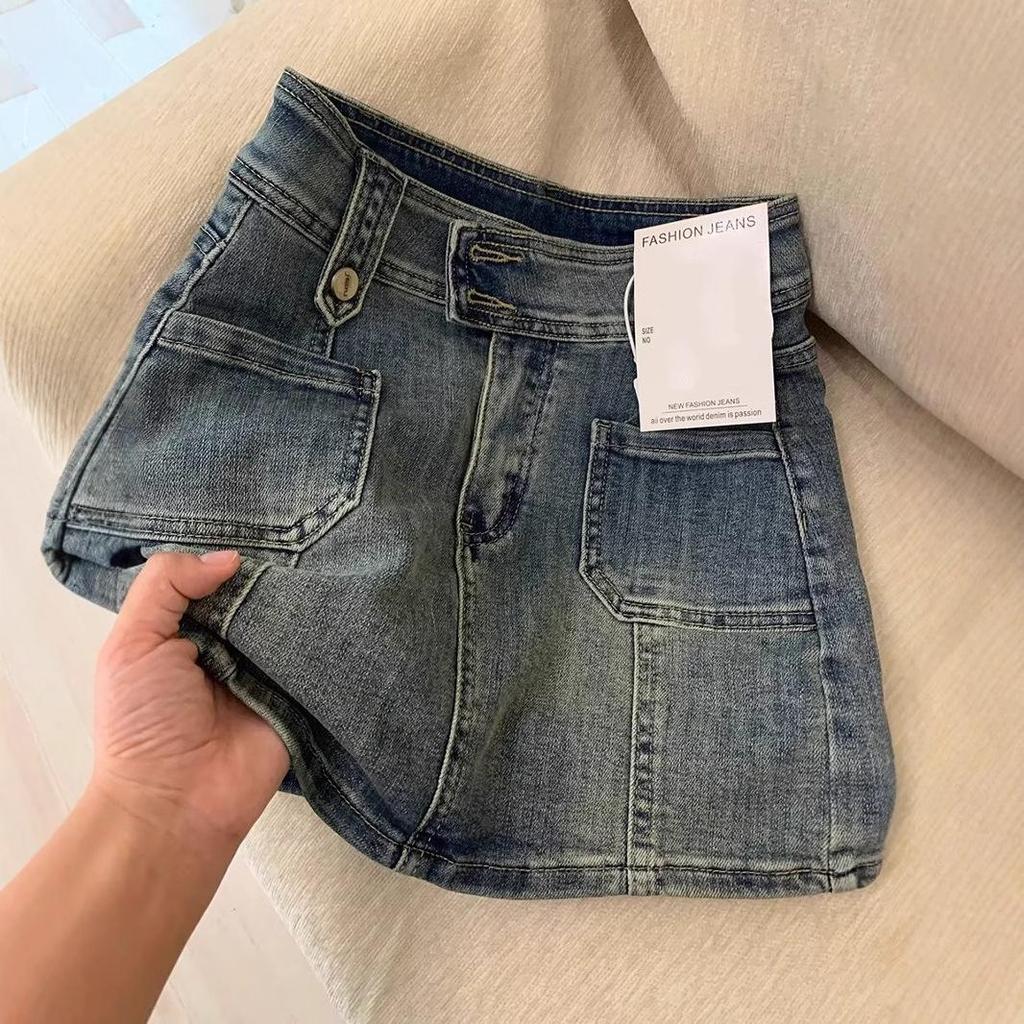 2025 Vintage High Waist Denim Mini Skirt for Women, Plus Size, Slimming, Anti-Exposure, Bodycon Workwear for Summer