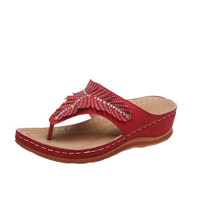 New slippers women's summer rhinestone wedge sandals large size thick-soled foot-pinched flip-flops cool slippers