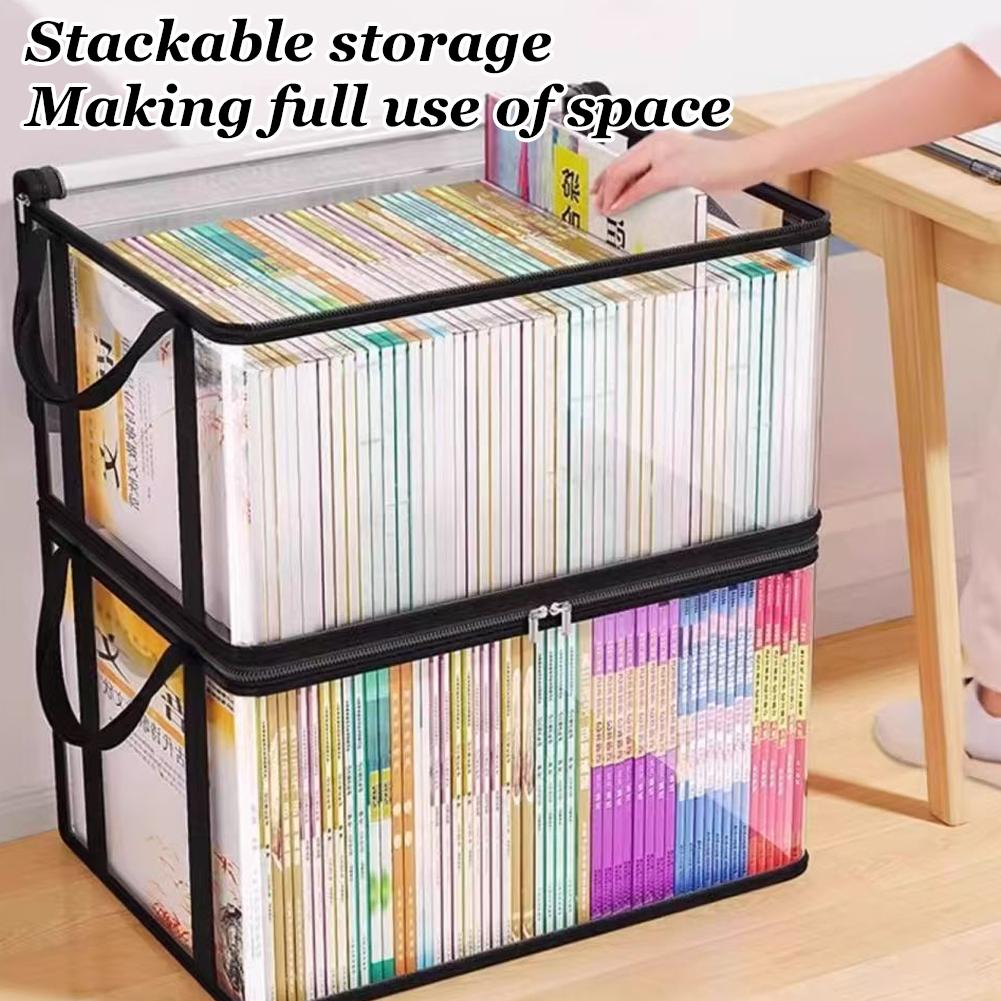 Transparent PVC Storage Box with Handle Large Capacity Organizer for Books Magazines,Toys Dustproof Waterproof Storage Bin