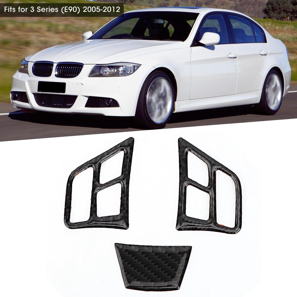 3Pcs Set Carbon Fiber Steering Wheel Sticker Trim Cover Car Interior Decor Fits for 3 Series (E90) 2005 2012