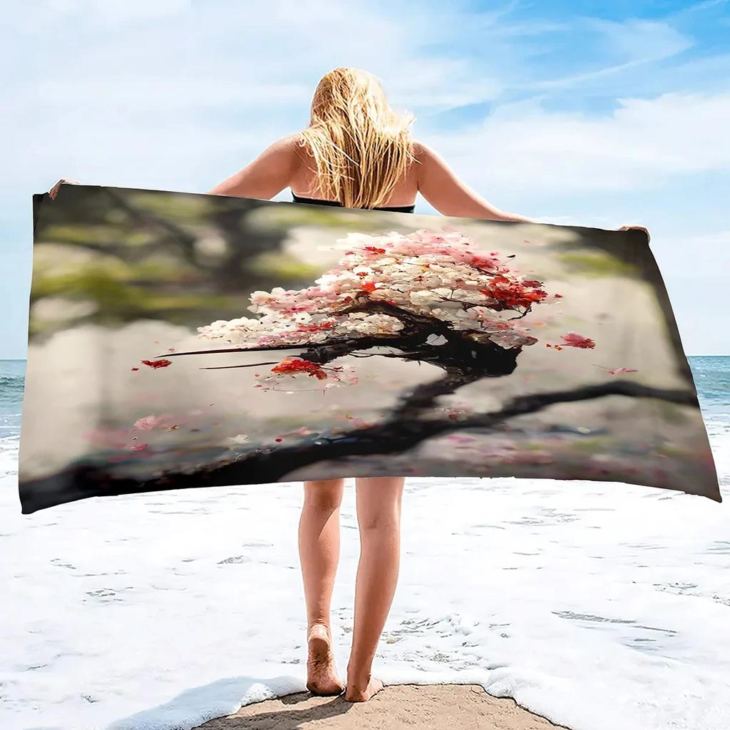 Fantasy Cherry Blossom Print Beach Towel Lightweight Bath Towel Sport Bar Spa Travel Towels Microfiber Quick Dry Swimming Cover