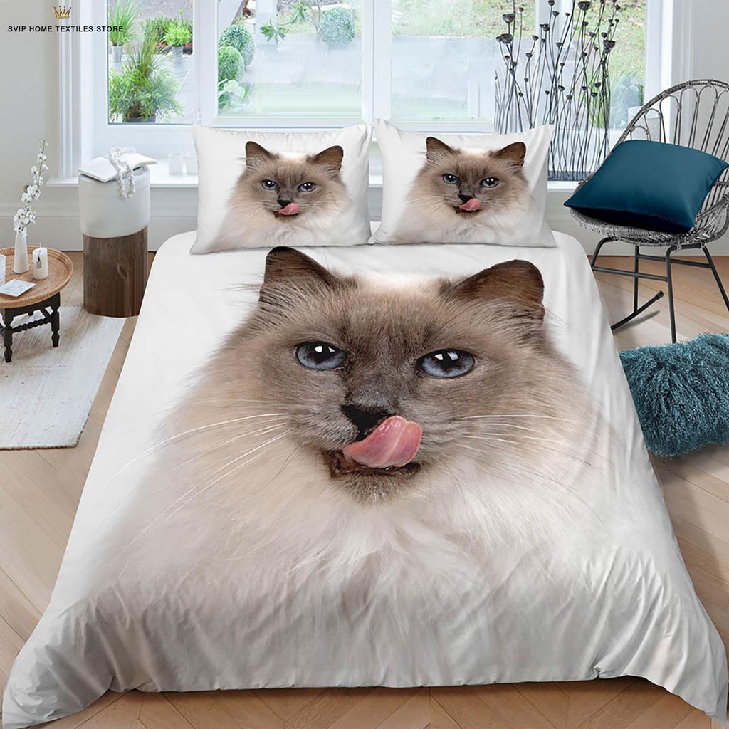 Süße Weltraumkatze Tier 3D-Druck Bettbezug Bettwäsche-Set Weicher und bequemer Bettbezug Kissenbezug 3 Teile