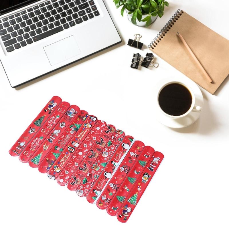 100Pcs Holiday Slap Wristbands for Christmas Snap Bands for Wrist Decoration Stylish Pat Rings Party Accessories