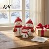 Winter Wonderland Decorations Christmas Resin Snowman Figurine, Cute Family of 3 Statue with Santa Party Supplies Hat, Red Scarf, Holiday Tabletop