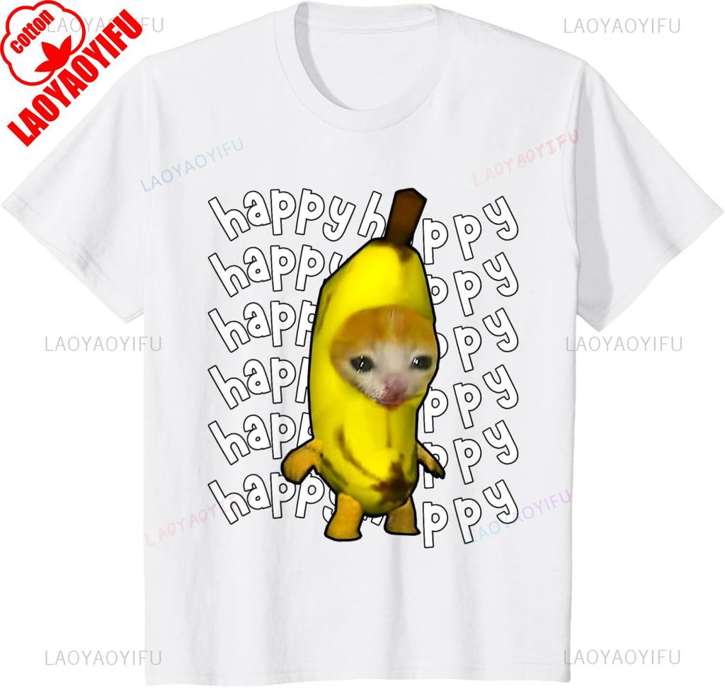 Blij Banaan Kat Meme Bananacat Blije Kat Kattenliefhebbers Meme T-shirt Zomer Unisex Unisex Mode Katoen Grafische T-shirts