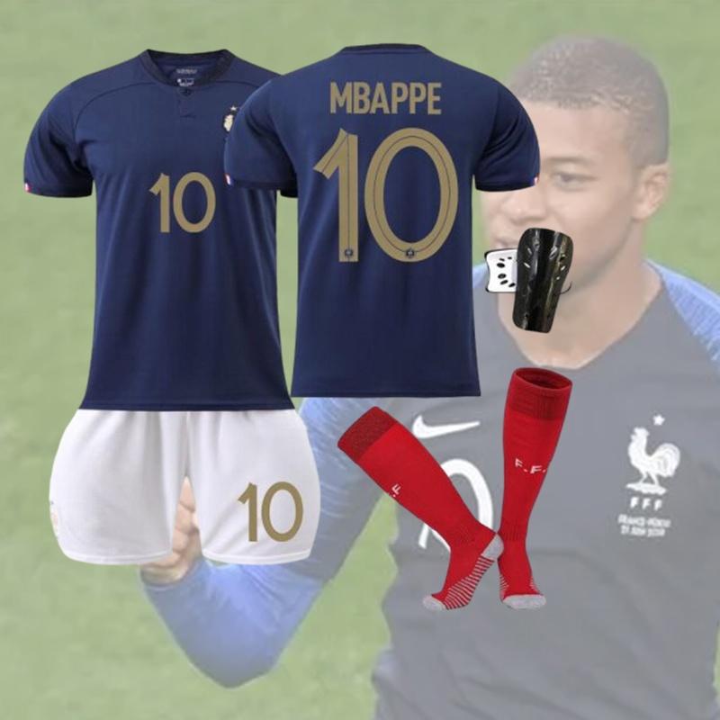 Novinka 2223 Sada fotbalového dresu pro mistrovství světa s Mbappém 10, Benzemou 19 a Griezmannem 7