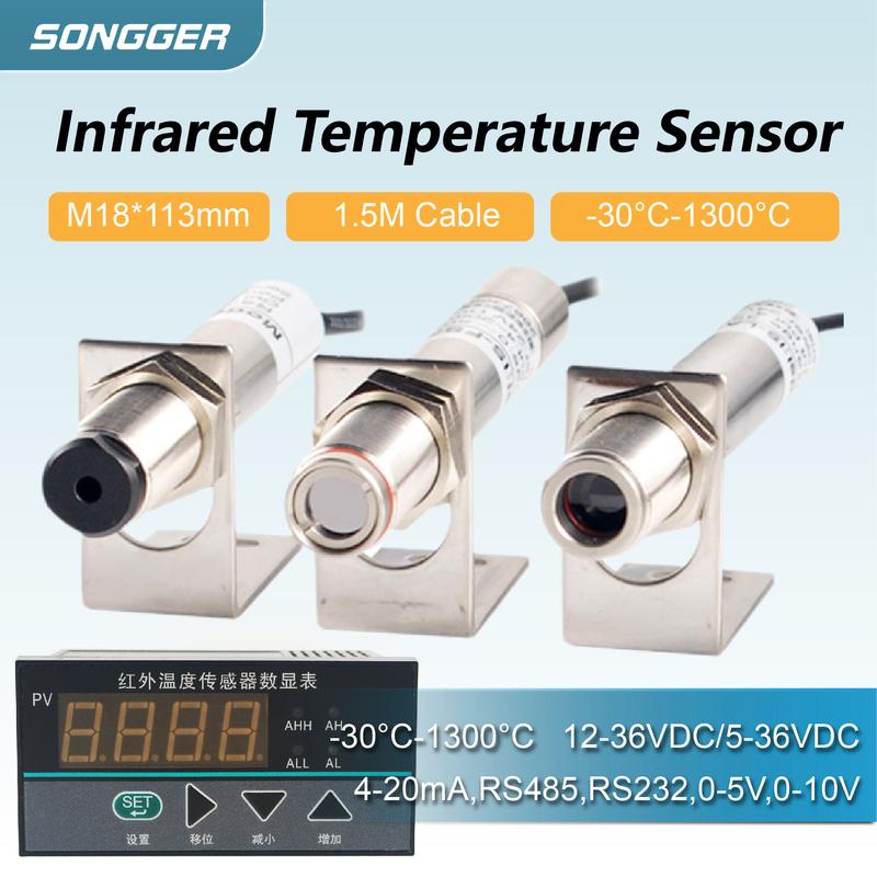Non Contact IR Temperature Sensor 0-600 Degree 12-36VDC Analog Output 4-20mA 0-10V RS485 for Industrial Automation