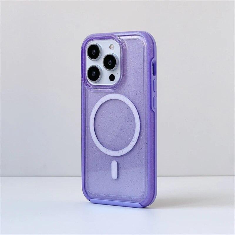 Fluorescenční třpytivé magnetické pouzdro pro IPhone 15 14 Pro Max 12 11 Pro Max Candy Transparentní silikonový nárazník pro bezdrátové nabíjení
