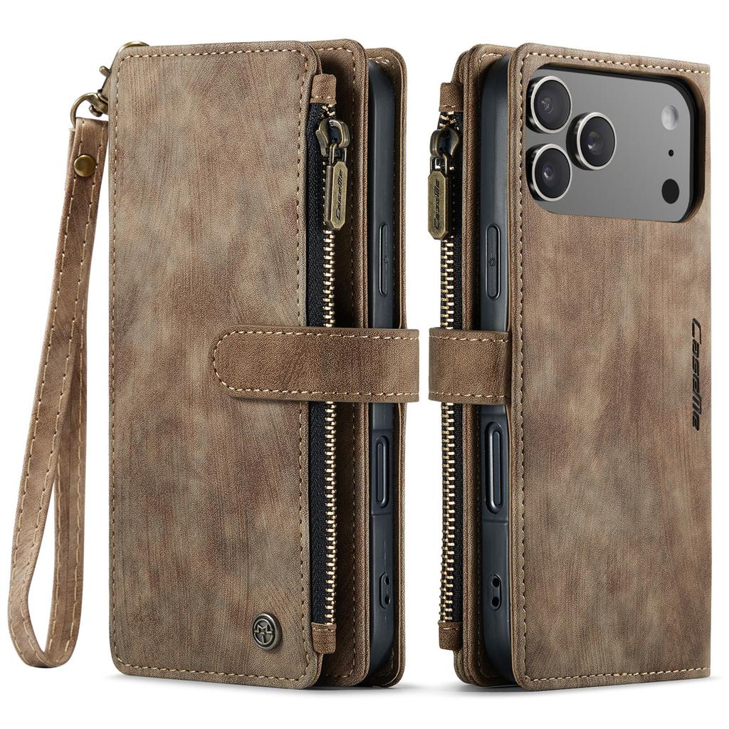 Premium Zakelijk Lederen Hoesje Voor iPhone 17 16 15 14 13 12 11 Pro Max Plus 17Air 16E 13 Mini SE3 Portemonnee met Rits Flip Cover met Kaarthouder