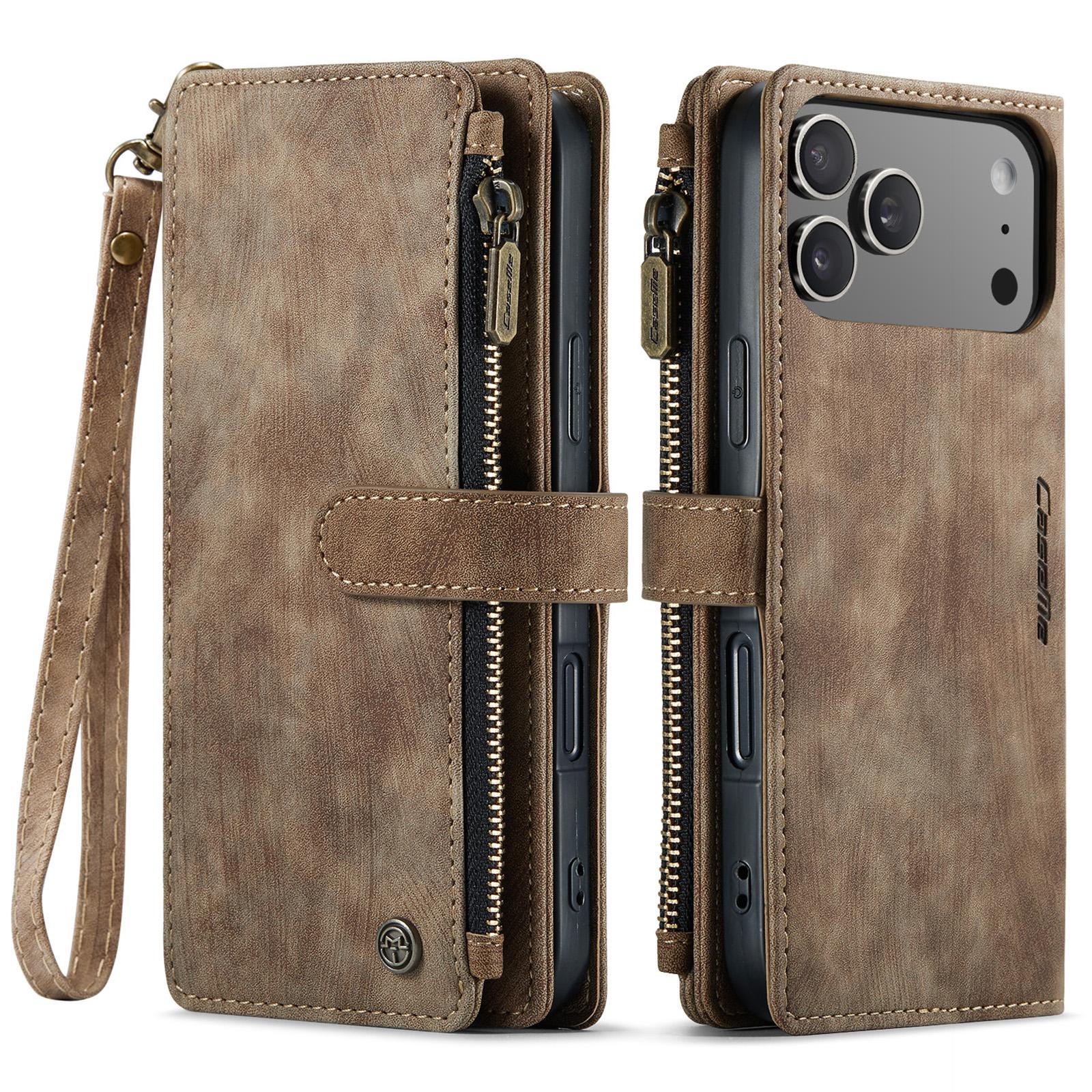 

Premium Business Leather Case For iPhone 17 16 15 14 13 12 11 Pro Max Plus 17Air 16E 13 Mini SE3 Zipper Wallet Card Flip Cover iPhone X коричневий