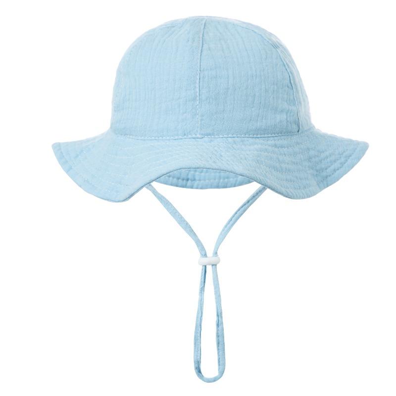 Baby-Sonnenhut 3-18 Monate Weißer Baumwoll-Eimerhut mit verstellbarem Kinnriemen Atmungsaktive Fischerkappe für Jungen und Mädchen