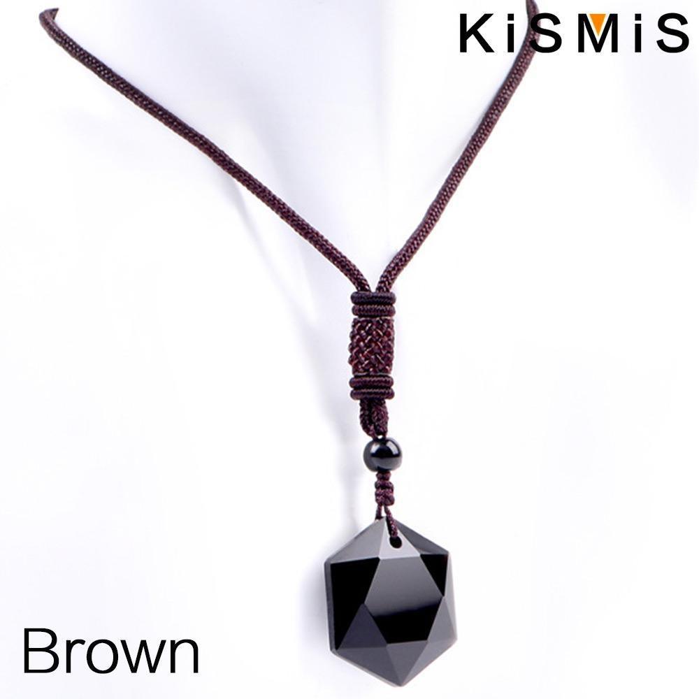 

Obsidian Hexagon Natural Stone Pendant Necklace for Men and Women Handmade Jewelry Accessories коричневий