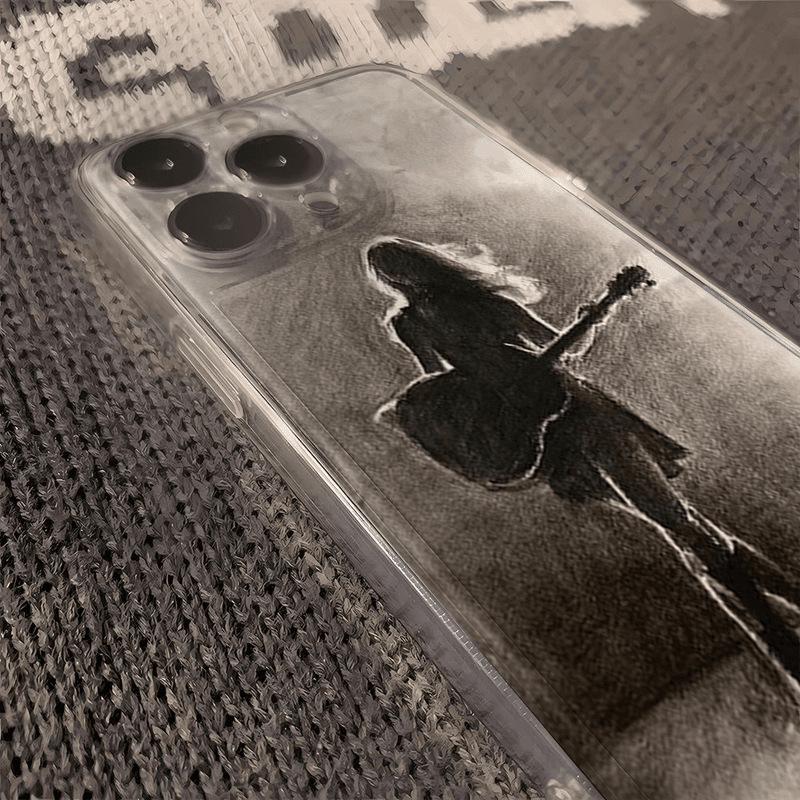 Dark Guitar Girl Cartoon Soft Shell Phone Case for iPhone 13/14/15 Pro/16 Pro Max