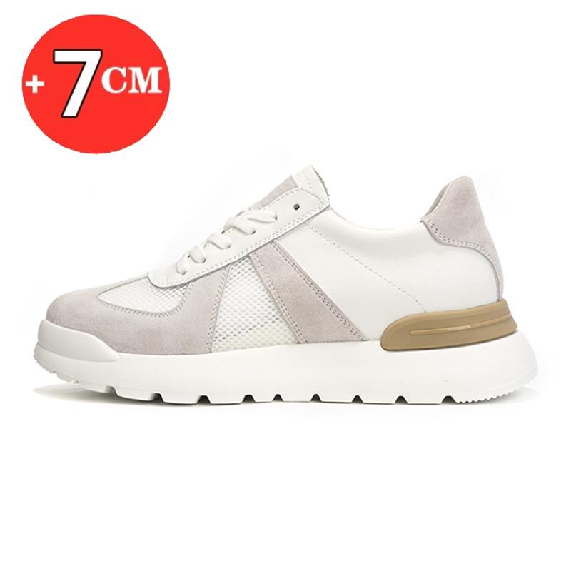 7cm Lifting Elevator Shoes Men Genuine Leather Platform Sneakers Thick Sole & Hidden Height Increase Board Casual Sports Shoes