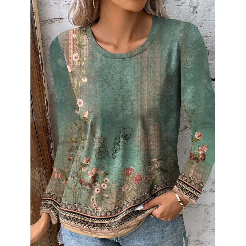 

2024 Printed Long Sleeve T-shirt Top Print Long Sleeves T-Shirt Tops Green XL