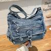 Retro Denim Messenger Bag with Front Zipper Pockets Casual Shoulder Bag Adjustable Strap Suitable for Daily Outings School Weekend Travel and Work