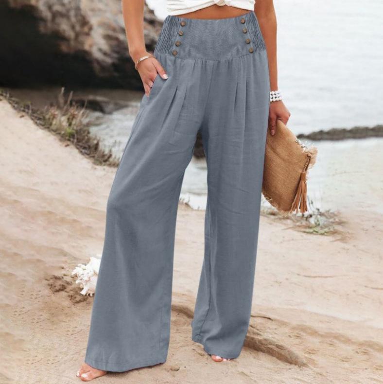 Womens Elastic High Waisted Palazzo Pants Casual Wide Leg Long Lounge Pant Trousers with Pocket