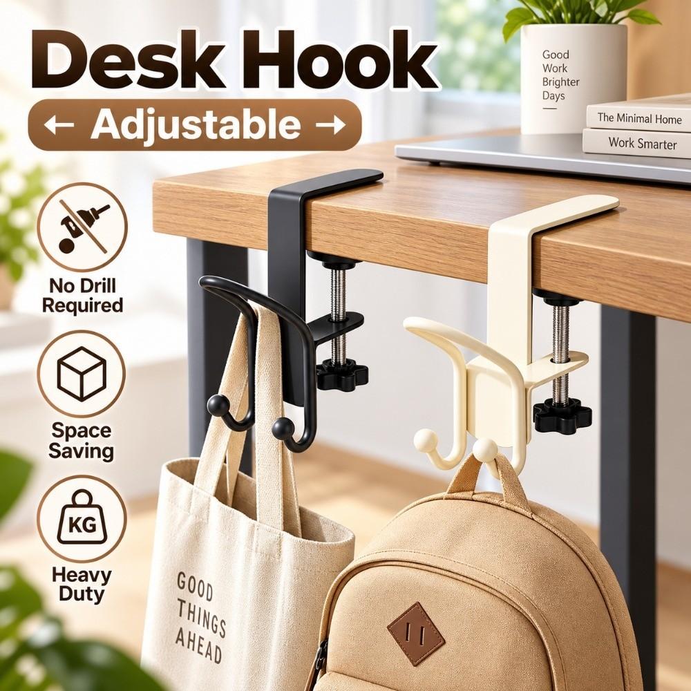 No Drill Backpack Hook Rotatable Table Edge Hook Multi Functional Desk Hook  Dormitory