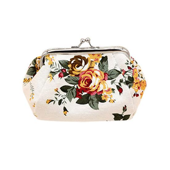 Women Flower Printed Canvas Wallet Card Holder Coin Purse Clutch Handbag Bag