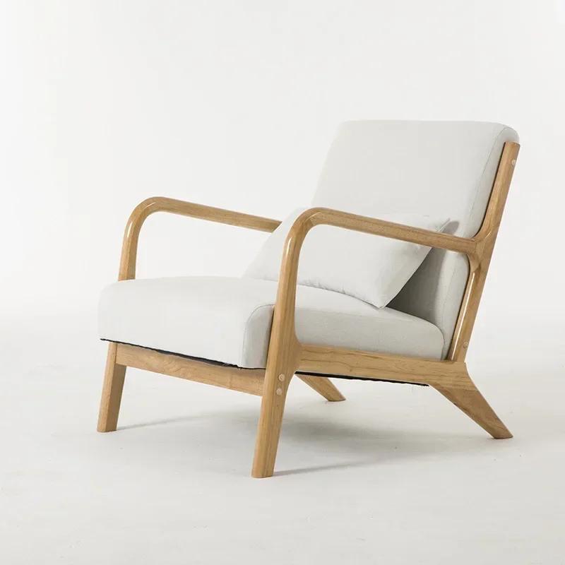 Lazy sofa Nordic single chair simple balcony home fabric milk tea shop solid wood leisure sofa for living room