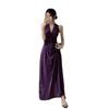 Elegant Purple Backless Halterneck Dress for Birthday Party and Engagement Ceremony