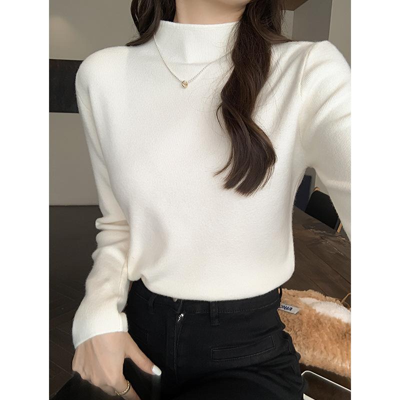 One-piece velvet inner half turtleneck long-sleeved sweater autumn and winter plus velvet small fragrant style layered bottoming sweater thick top