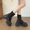 2025 autumn new thick-soled elastic boots women's British style splicing bow muffin bottom thin boots Martin boots