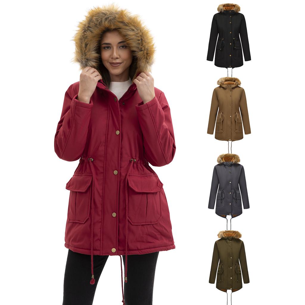 Women's Plush Hooded  Collar Winter Warm Coat Large Size Loose And Comfortable Cotton Jacket