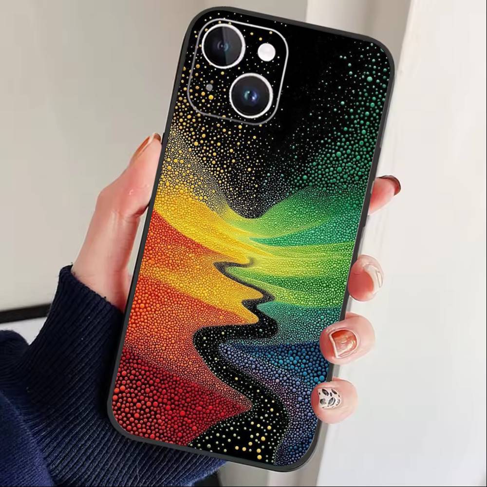 Starry Night whimsical landscape Phone Case For iPhone 16,15,14,13,12,17,Pro Max,Plus Silicone Black Case