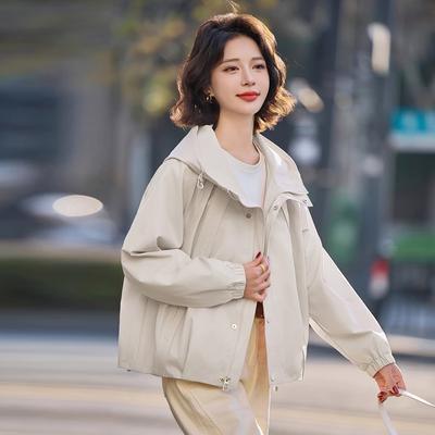Unique Small Short Coat Women's Spring and Autumn New Pink Age-reducing Beautiful Tooling Casual Hooded Jacket