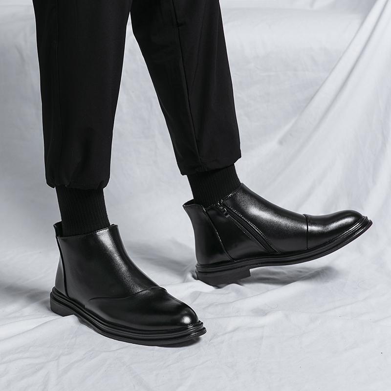 Men's pointed high top leather shoes minimalist British style Party daily office outdoor leisure business motorcycle men's boots