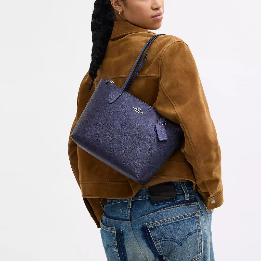 Coach Fiona beschichtetes Canvas und Glattleder Umhängetasche Mittel Damen Marineblau CW396-SBLNV