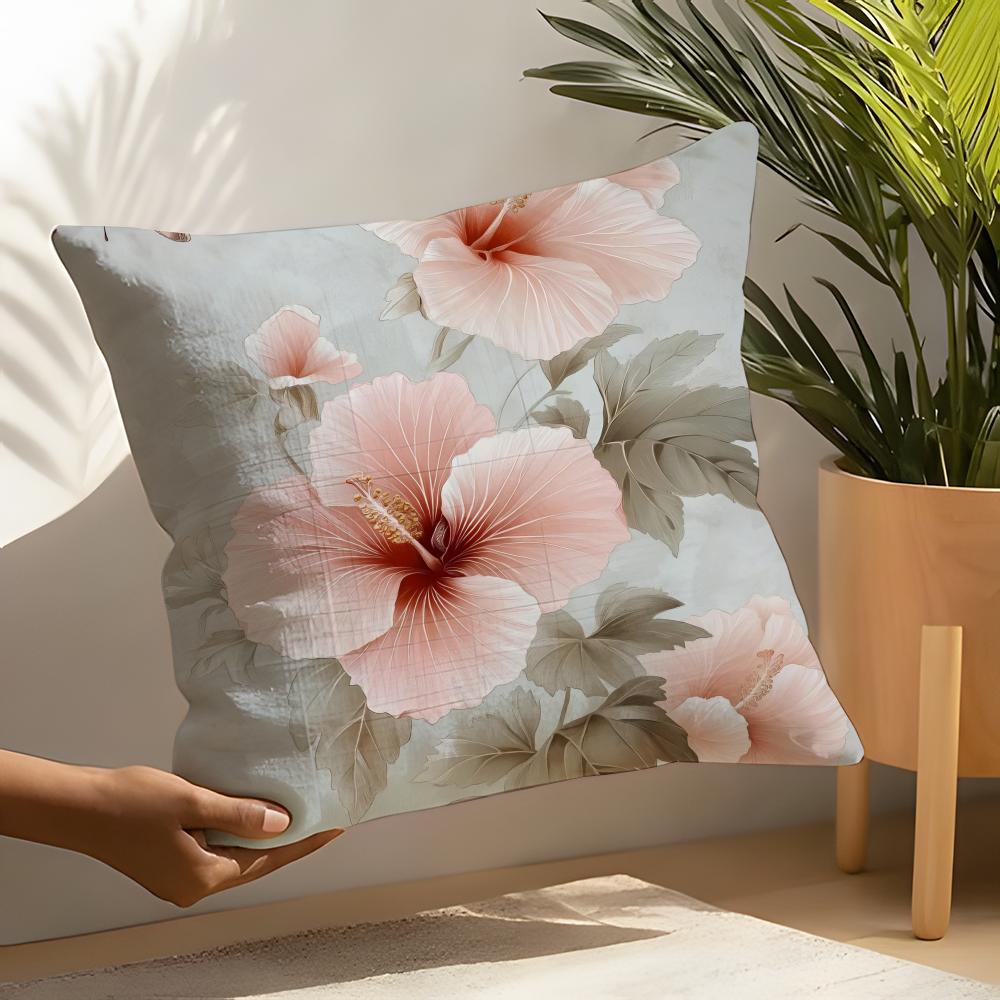 Beautiful Fashion Hibiscus Flower Pillow Case Linen Cushion Covers For Decorative Sofa Home Pillows Case Car Chair Pillows Cases