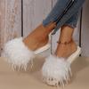 Thicken Warm Long Plush Strap Slides Women 2025 Winter Open Toe Flat Heel Indoor Slippers Soft Sole Faux Fur Slippers