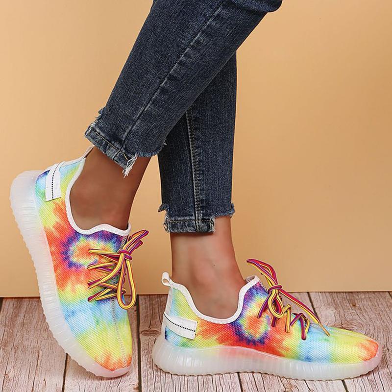 Women Sports Running Shoes 2024 Autumn Woman Fashion Tie Dye Breathable Outdoor Casual Platform Vulcanized Sneakers Plus Size 43