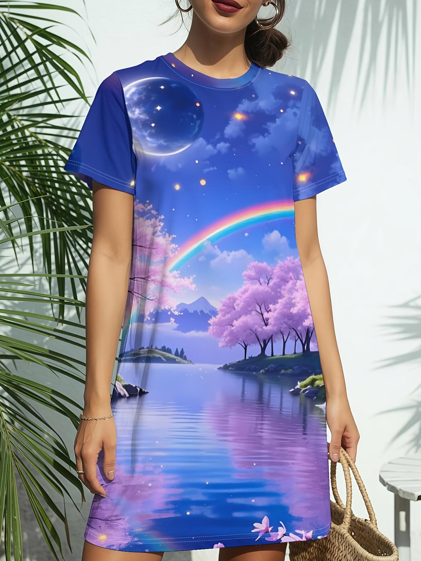 Women S New Crew Neck Short Sleeve T-Shirt Dress. American Trend Digital Print. Casual And Versatile for Spring And Summer. Elegant And Chic men S D XS дубильная кора