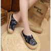 Veowalk Women Casual Linen Handmade Embroidery Mules Flat Slippers Retro Vegan Summer Ladies Canvas Comfortable Espadrille Shoes