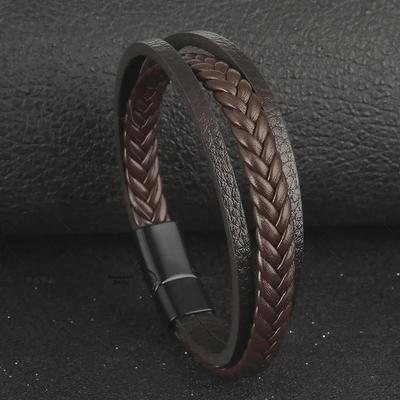 2022 Retro Leather Cord Men's Magnetic Buckle Bracelet - National Style