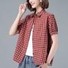 WTEMPO Women Short Sleeve Shirt Oversized Plaid Shirt Autumn Winter Fashion Loose Shirt Fit Blouse Korean Style