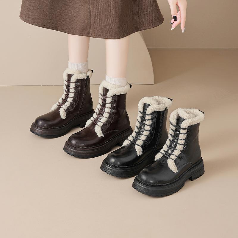 Augustine brown Martin boots women's 2025 new autumn and winter piled thickened snow boots platform lamb wool cotton shoes